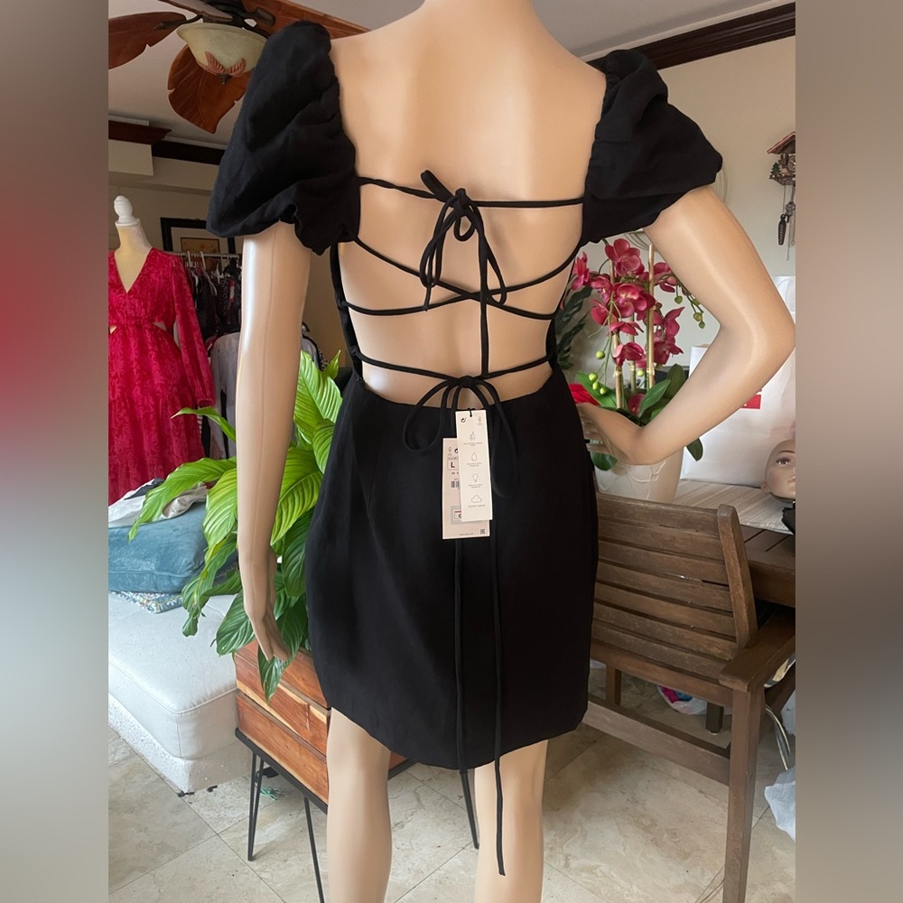 Zara Black Puff Sleeve Mini Dress